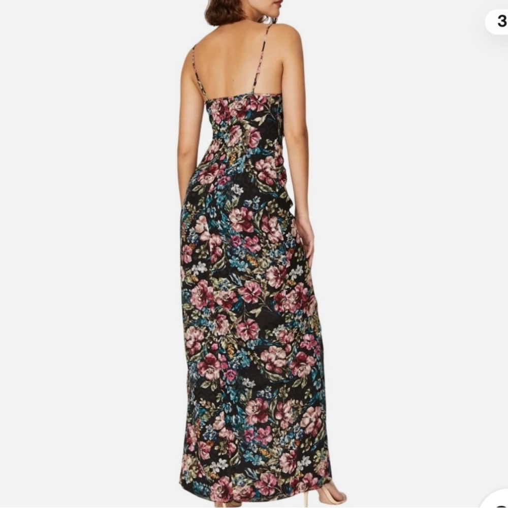 Amanda Uprichard Black Floral Maxi Slip Dress Size 6 Ruched Gown - Picture 3 of 7
